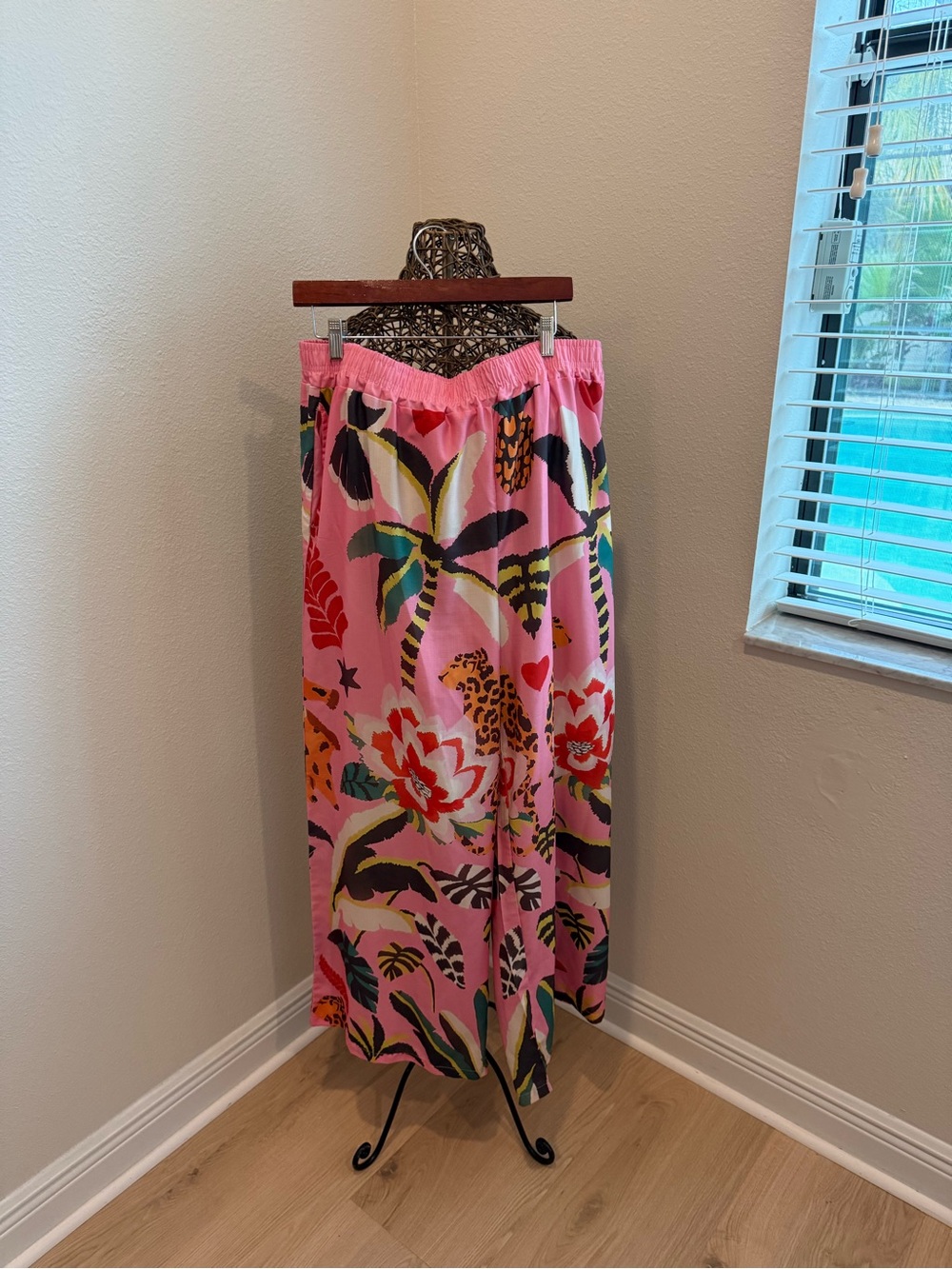 TikTok Viral Pink Tropical Wide-Leg Pants